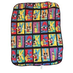 Vintage Colorful Disney Mickey Mouse & Friends Quilted Blanket 39" x 50"